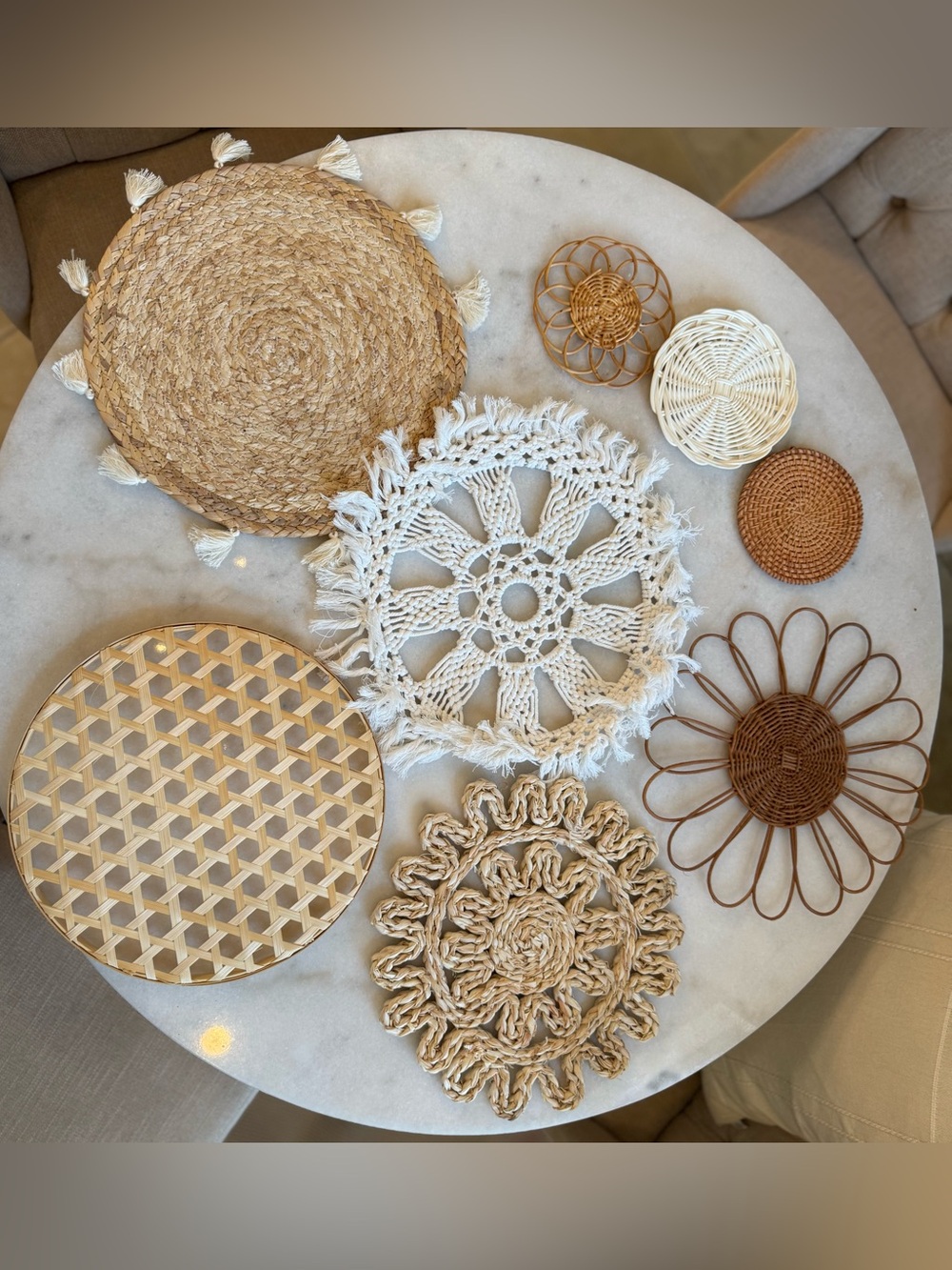 BOHO WALL BASKET DECOR: MACRAME/RATTAN/SEAGRASS/WICKER